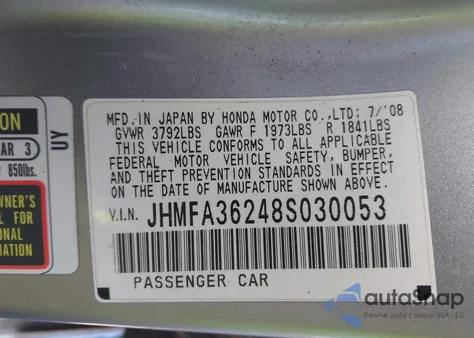 2008 Honda Civic Hybrid из США, поврежденный, VIN JHMFA36248S030053